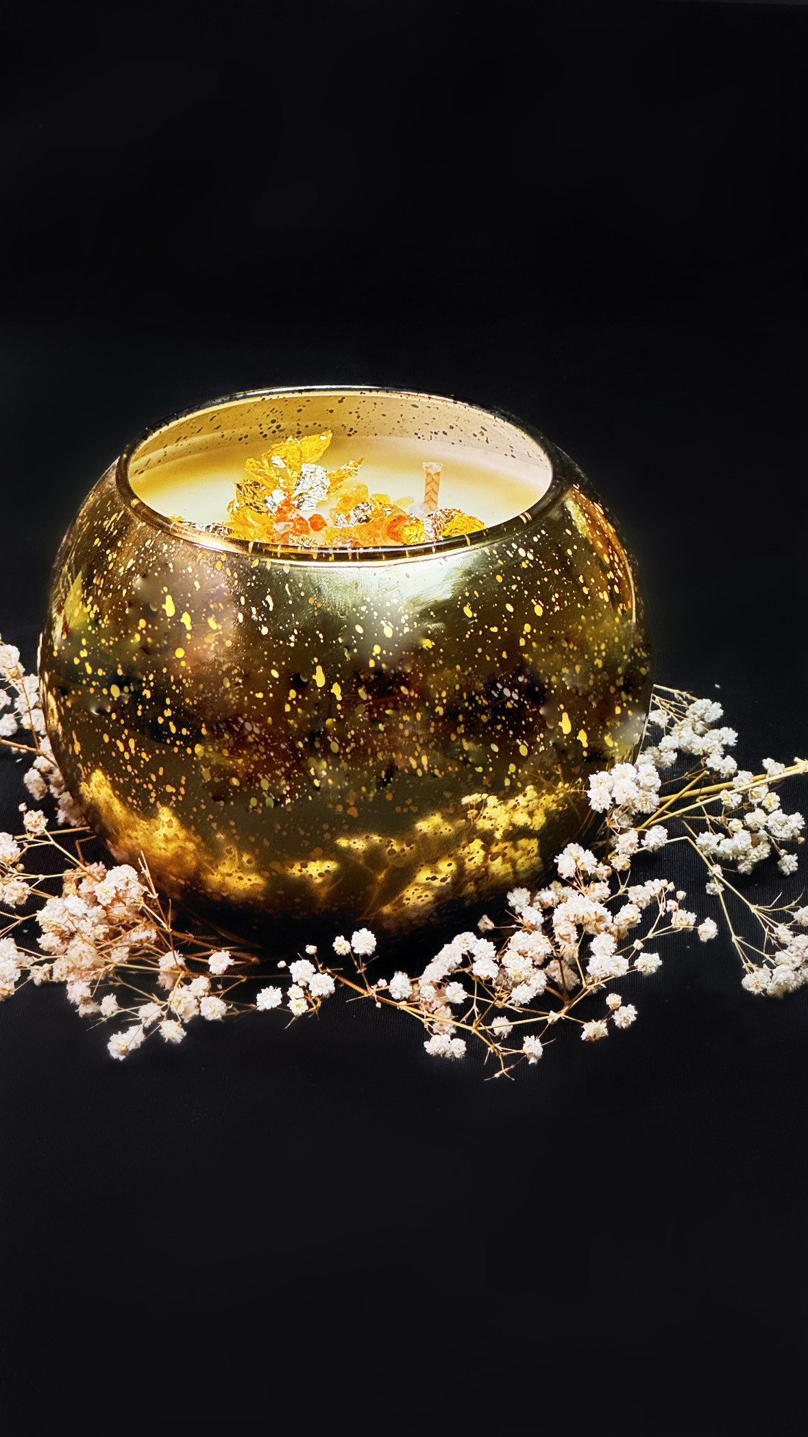 נר לפתיחת הצלחות עסקיות - מעוצב בכלי מראה עגול